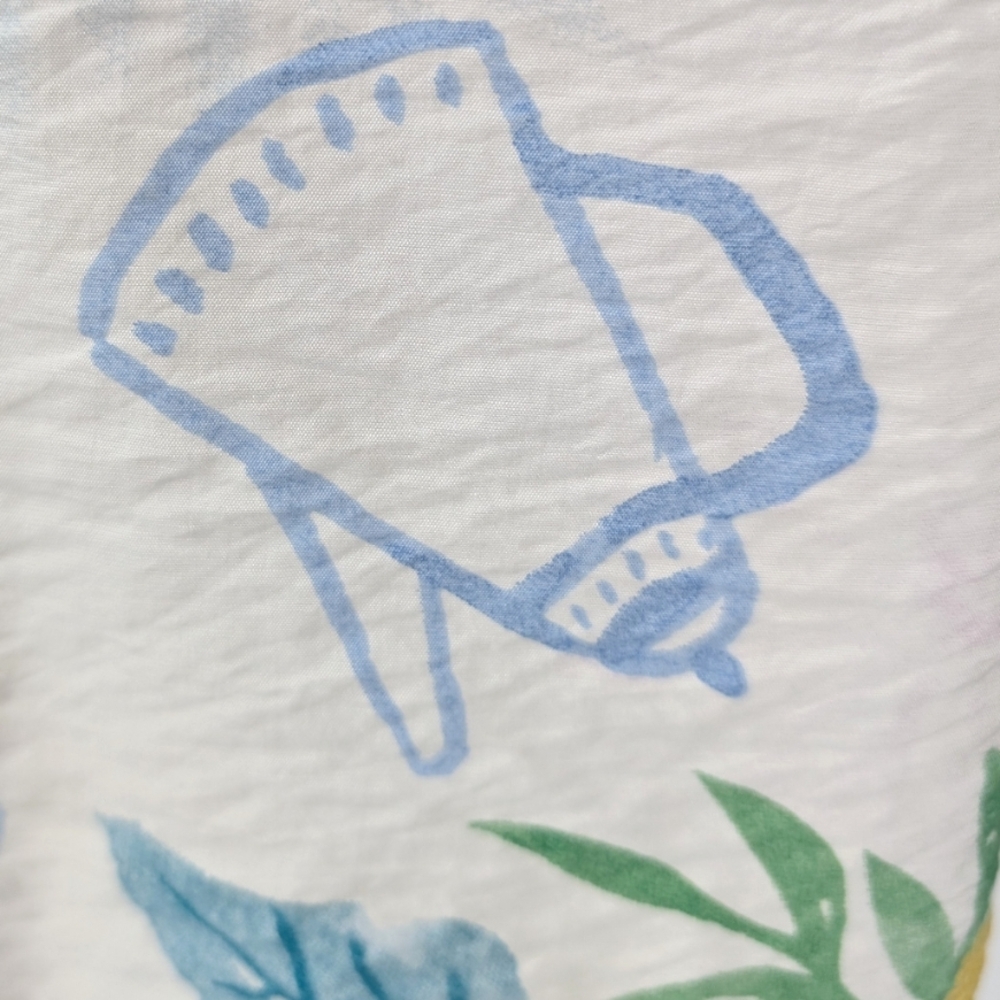 Rachel Zoe White Blue Green Floral Tea Watercolor Short Sleeve Blouse Large - Picture 10 of 12